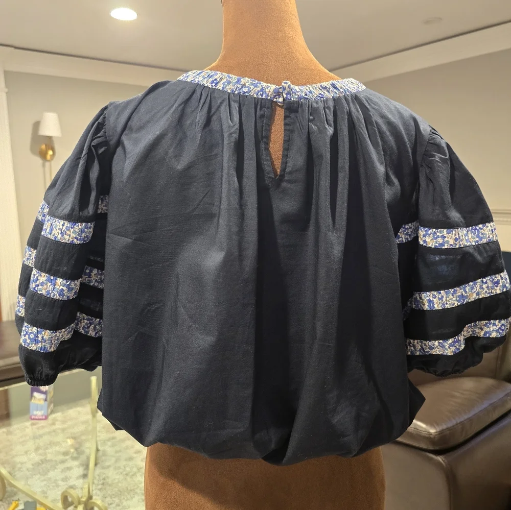 Blue Ruffled Boxy Blouse - Picture 2 of 6